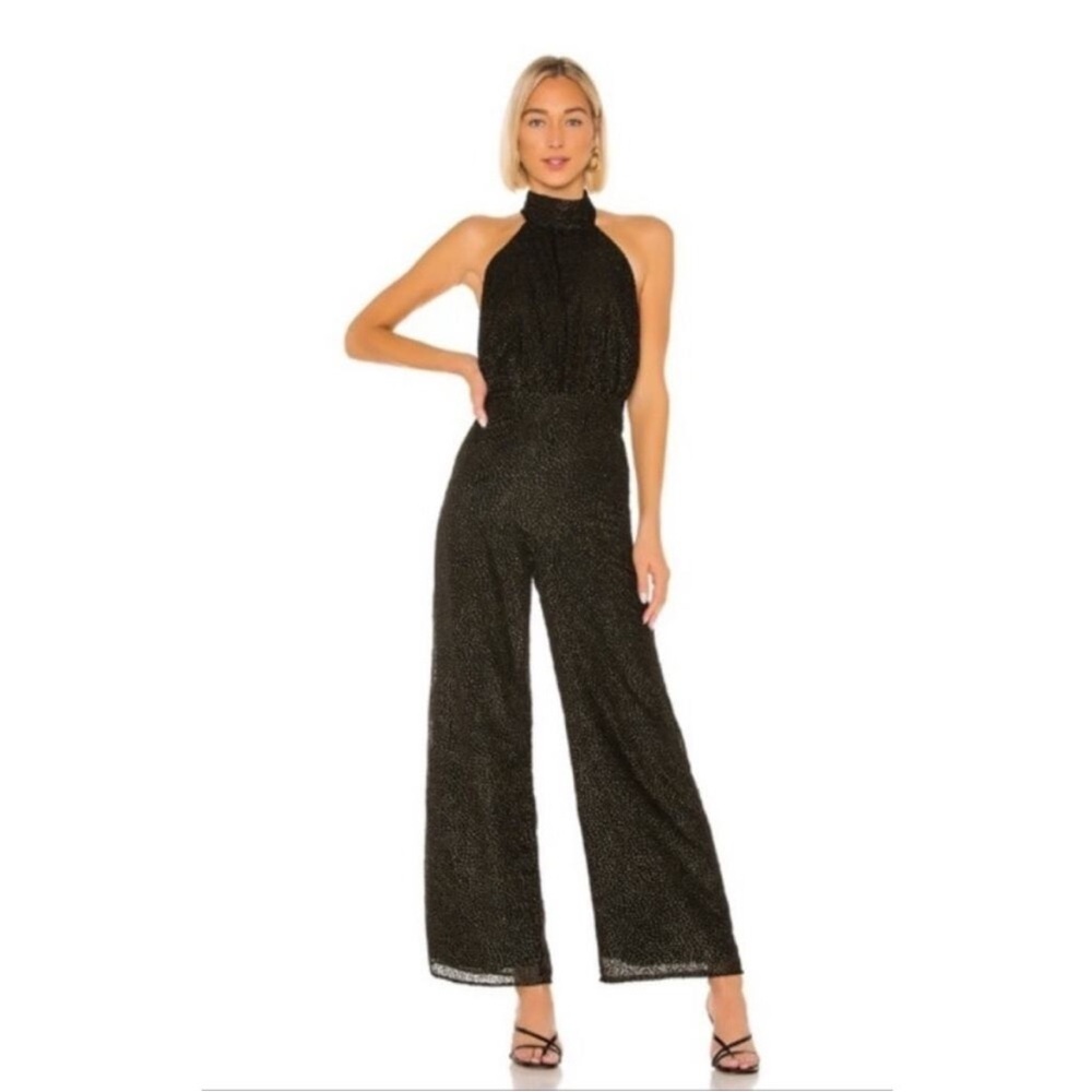 House of Harlow 1960 Black Metallic Halter Jumpsuit